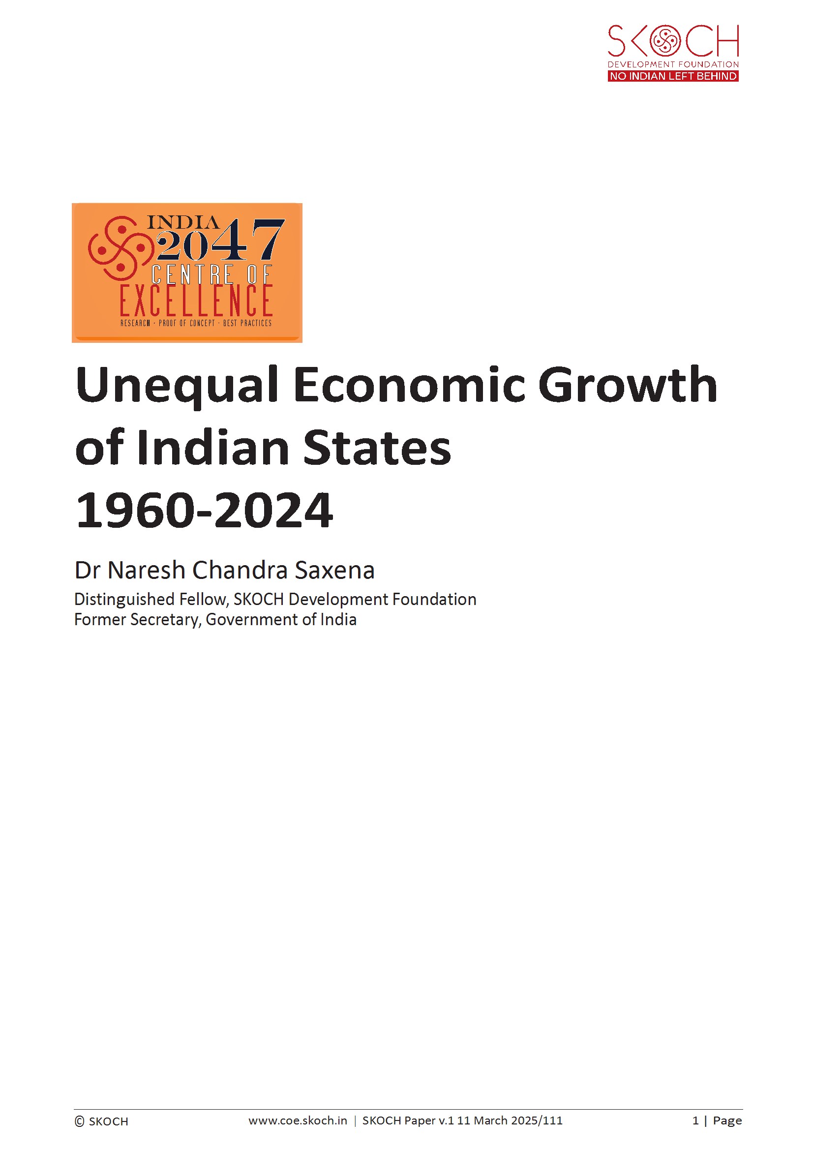 Unequal Economic Growth of Indian States 1960-2024
